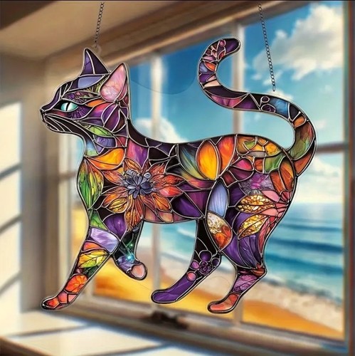 Multicoloured cat suncatcher - multicoloured,