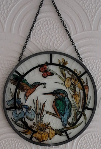 Vtg kingfishers leaded stained - kingfishers,