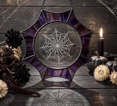 Purple stained glass spiderweb - purple,