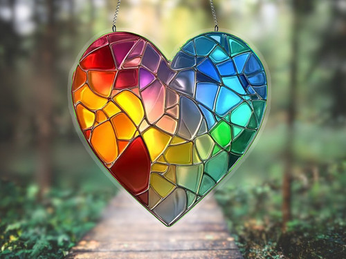 Rainbow heart suncatcher - rainbow,