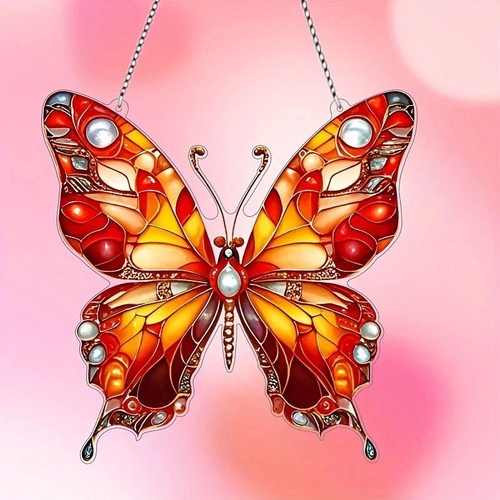 Orange amber butterfly open - orange,
