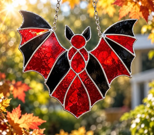 Stained glass suncatcher bat - glass,