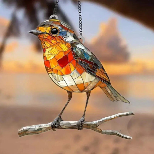 Large robin bird twig - on,