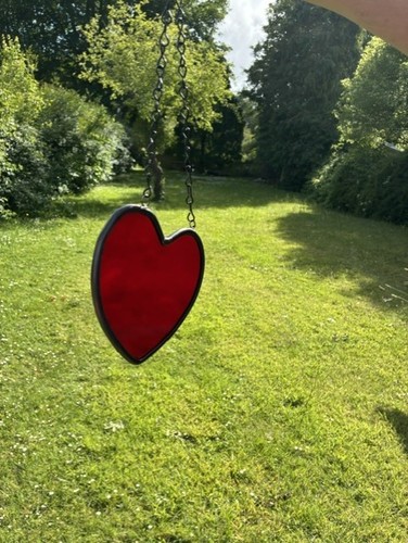 Large red stained glass heart - red,