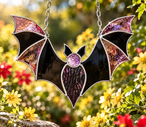 Stained glass suncatcher bat - glass,