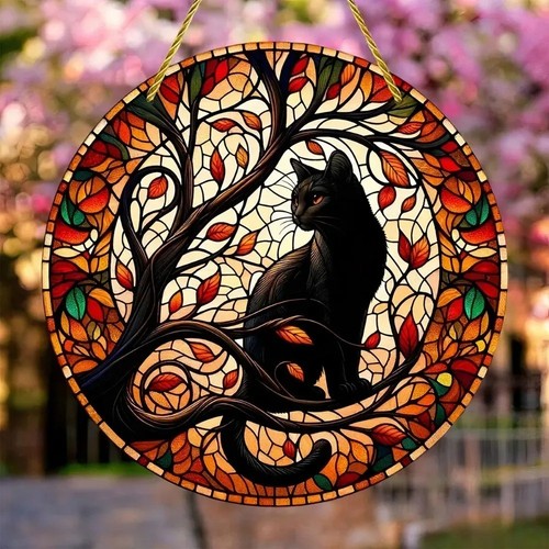 Black cat stained glass - stained,