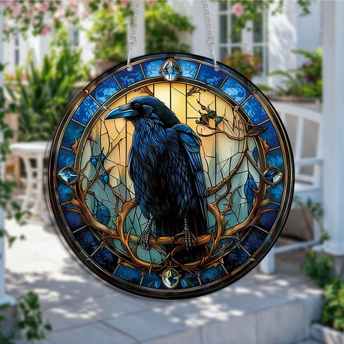 Blue raven suncatcher stained - raven,