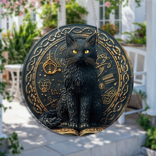 Black cat suncatcher stained - cat,