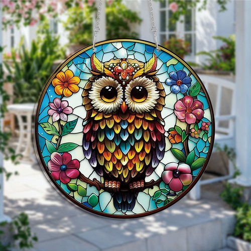 Rainbow owl suncatcher stained - rainbow,