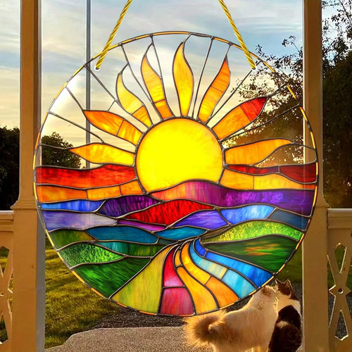 Sunset landscape stained glass - sunset,