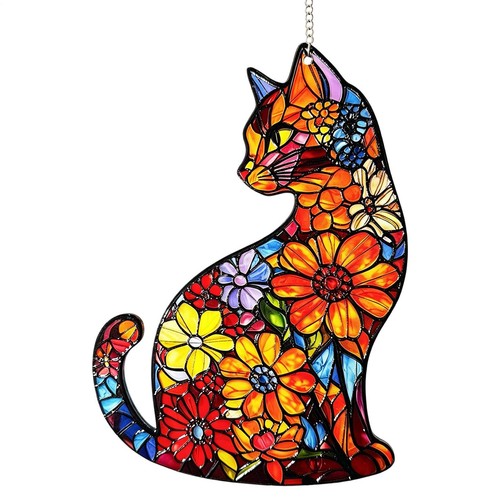Floral cat stained - cat,
