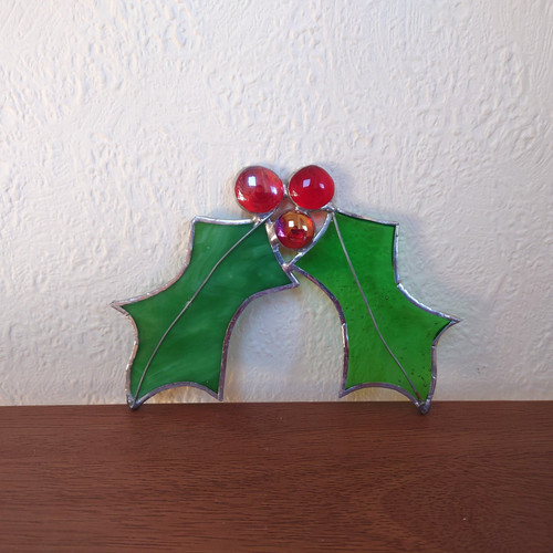 Stained glass handmade - glass, holly