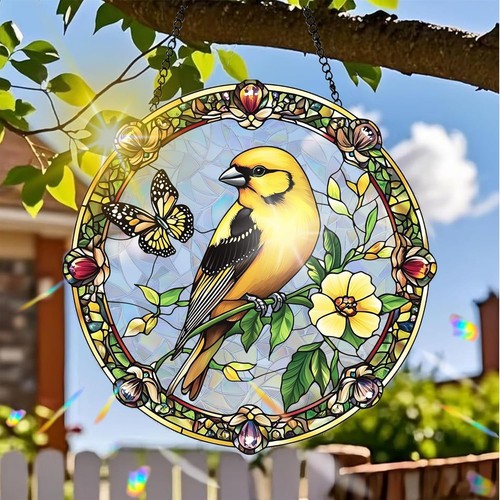 Yellow goldfinch stained glass - yellow,