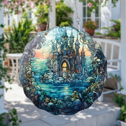 Blue mystic castle suncatcher - blue,