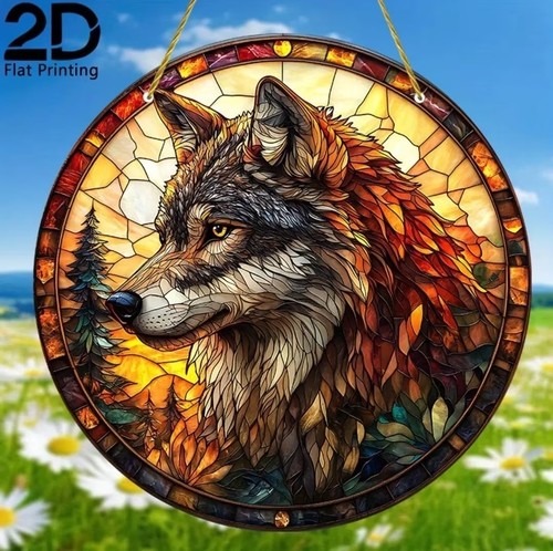 Grey wolf suncatcher stained - grey,