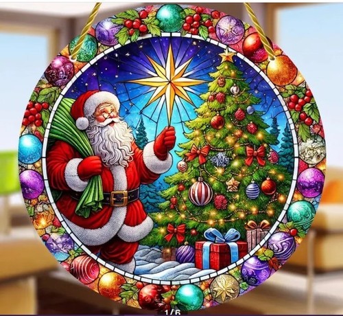Santa christmas tree - christmas, stained