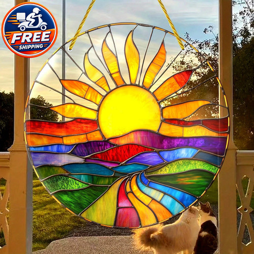 Sunset landscape stained glass - sunset,